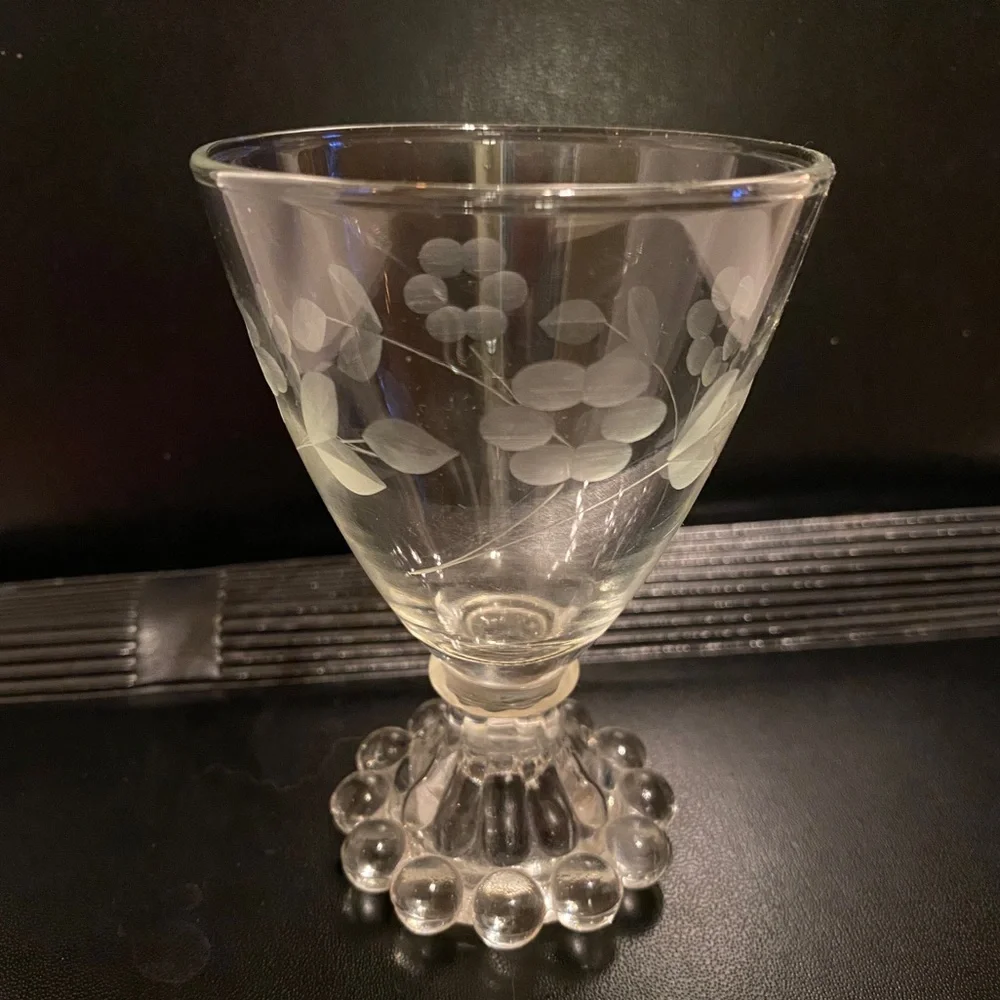 Set of 6 Vintage 1950’s/60’s Anchor Hocking ‘Boopie’ 4oz Goblets Floral Etching - Picture 2 of 5